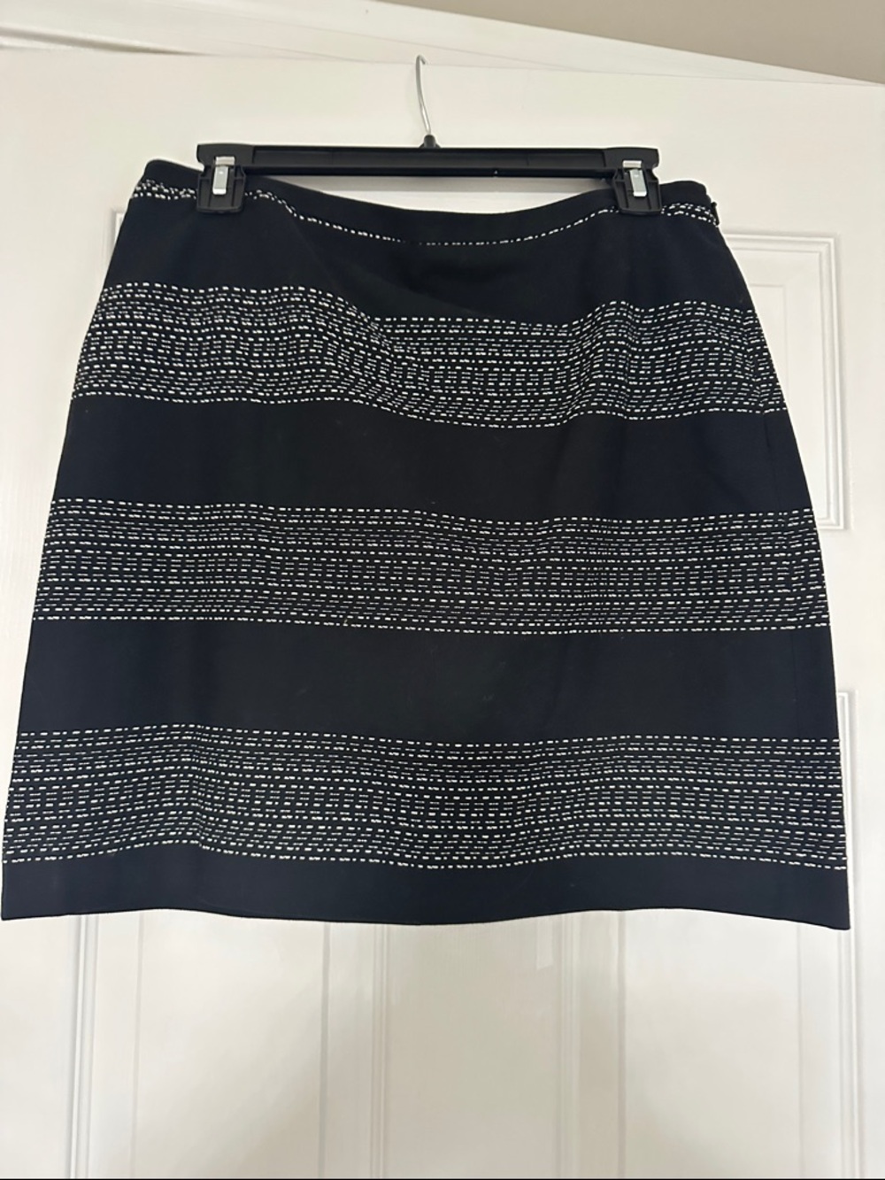 LOFT Black and White Striped A-Line Skirt